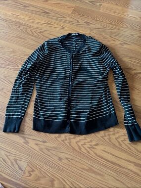Striped Black & White Button-Front Women's Cardigan